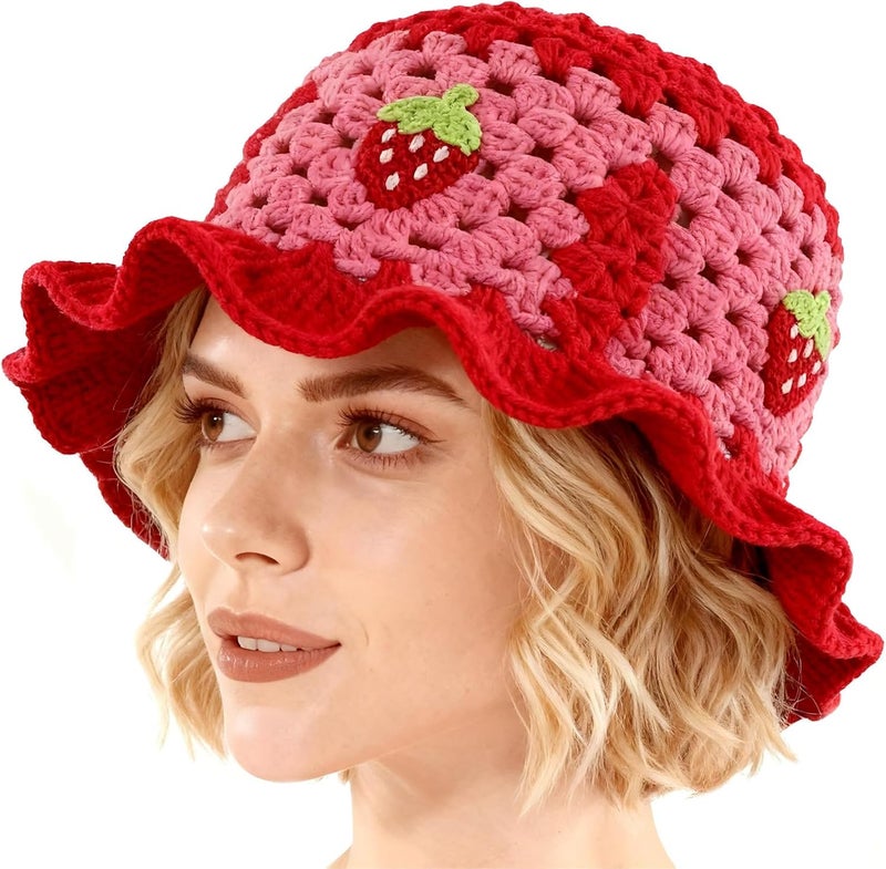 Busnos Crochet Bucket Hats for Women Handmade Hat Cute Foldable Knitted Hats for Women - Image 1